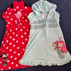 Bundle- 2 Disney swimsuit cover up dresses, Minnie, Ariel, terry cloth, 7/8